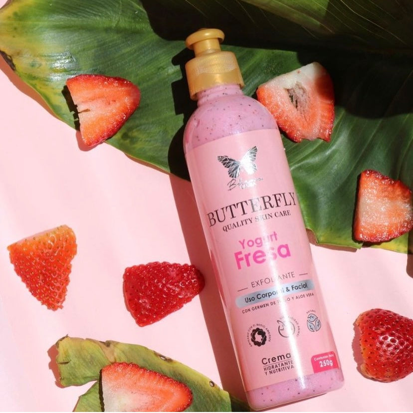 Crema Exfoliante de Yogurt y Fresa – Hidratante Corporal y Facial (250g)