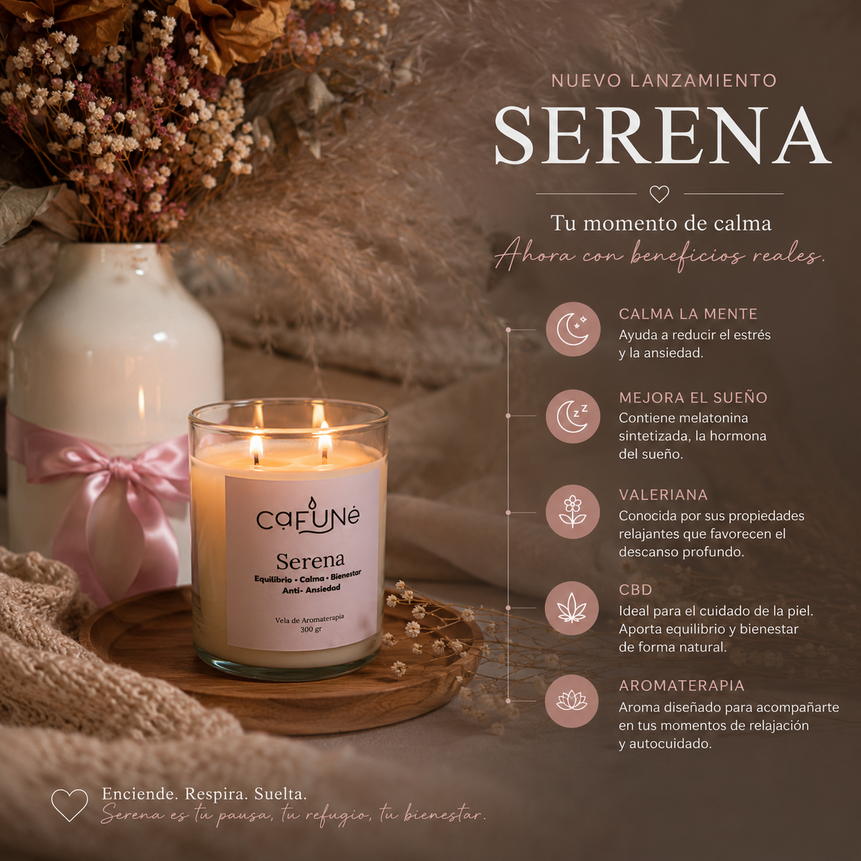 Vela del sueño Serena con Melatonia + CBD + Valeriana